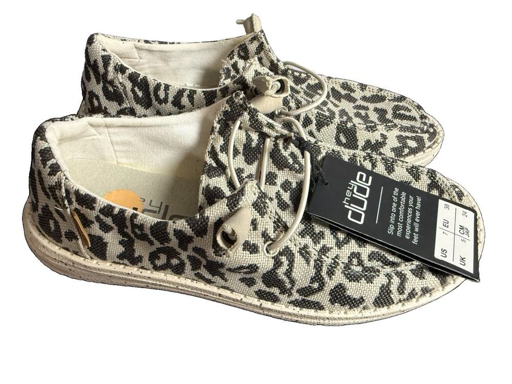 NWT HEY DUDE Wendy Woven Cheetah Grey Women’s Size 7